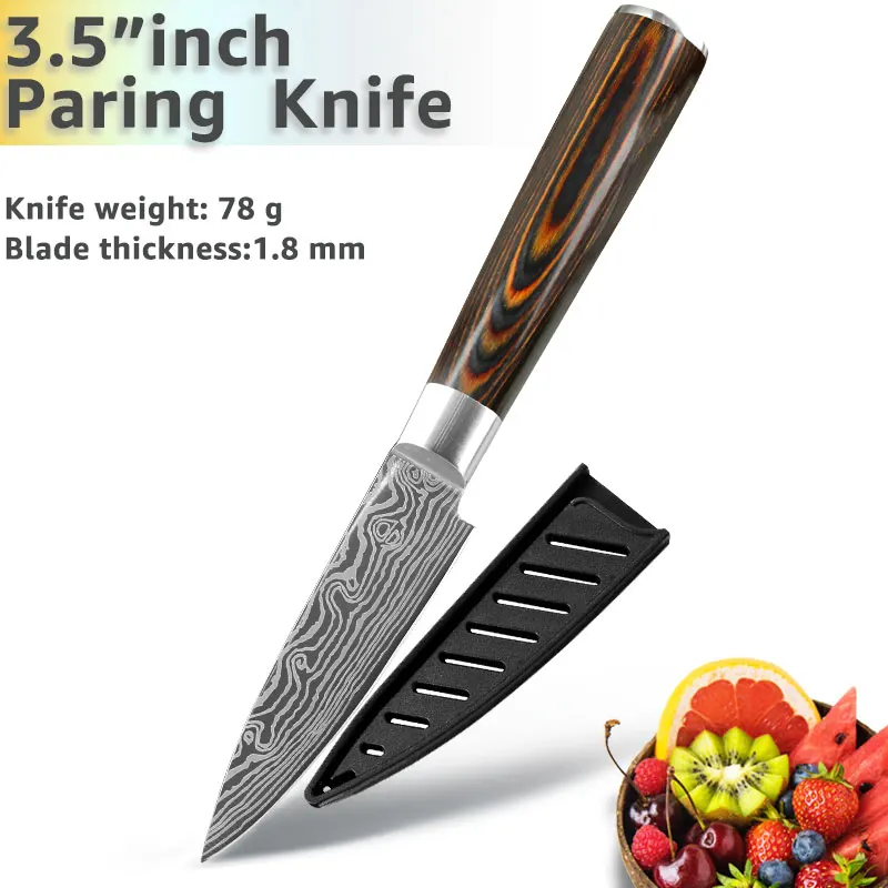 Кухонный нож 8 дюймов, японские ножи шеф-повара 7CR17 440C из высокоуглеродистой нержавеющей стали, дамасский чертежный универсальный набор сантоку, Кливер - Цвет: 3.5inch Paring knife