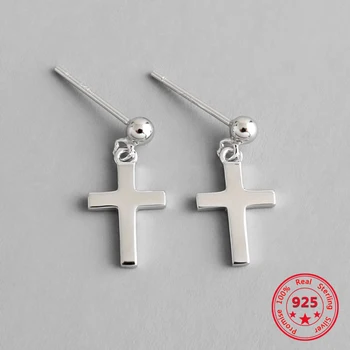 

S925 Sterling Silver Long Earrings Cross Pendant Men Female Jewelry Cross Fashion Gift Party Korea Style Charm Hanging Earrings