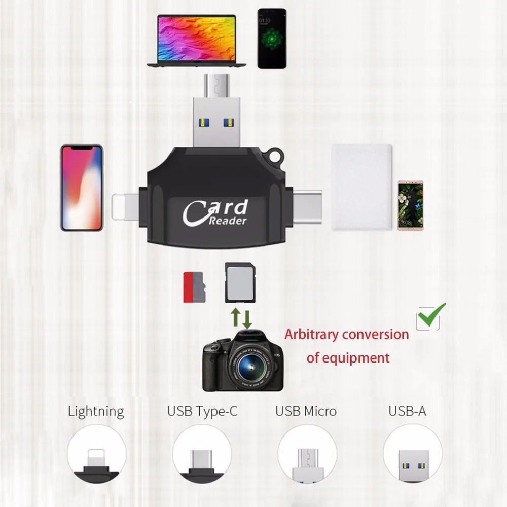 4 в 1 Многофункциональный кард-ридер type-C USB разъем OTG концентратор адаптер TF флэш-карта памяти ридер