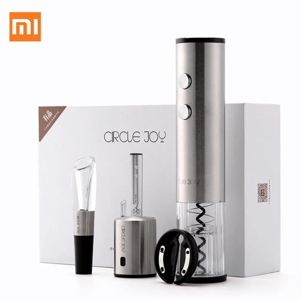 

4in1 Xiaomi Mijia Circle Joy Automatic Red Wine Bottle Opener Round Wine Stopper Stainless Steel Electric Corkscrew Gift