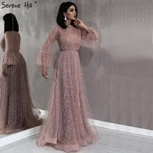 Черное Персиковое жемчужное пляжное Тюлевое платье для выпускного вечера с длинным рукавом, сексуальное платье для выпускного вечера, дизайнерское платье беззаботного холма размера плюс, BLA60835