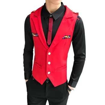 

Vest man 2020 New Arrival Chaleco Hombre Fashion Solid Slim Fit Vest Men Wedding Dress Formal Waistcoat gilet homme Black Red