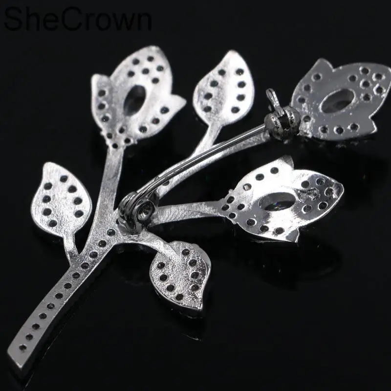 56x33 мм SheCrown довольно 8,5 г лист Форма белым сапфиром женские свадебные серебряная брошь