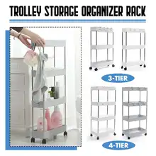 3/4 de cuarto de baño de plástico Slim diapositiva carro soporte de almacenamiento estante Rack organizador con rueda gancho accesorios