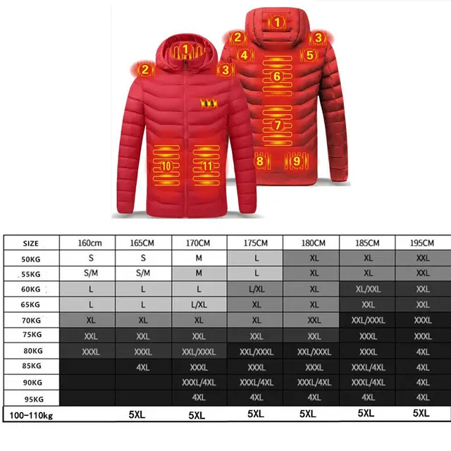 2021 NWE Men Winter Warm USB Heating Jackets Smart Thermostat Pure Color Hooded Heated Clothing Waterproof  Warm Jackets 6