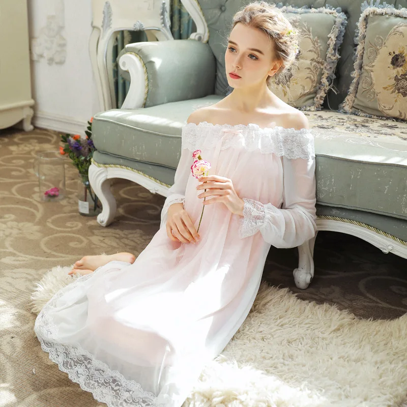 

Sleepwear Long-sleeved Girl Spring Sweet Princess Nightgown Long Dress Lady Palace Homewear Loose Nightwear Sleeping Skirt H5545