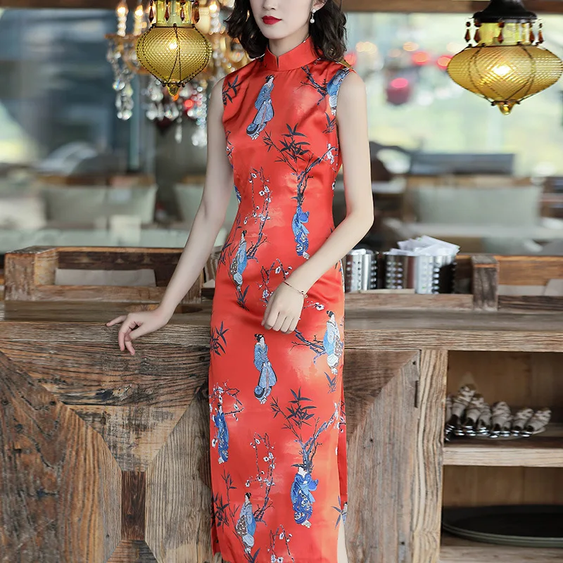 [Agent Main Push Have Preferential Price] Spring And Summer New Style Ink Bamboo Digital Printing Big Flower Cheongsam 9013