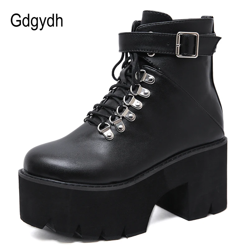 Женские ботильоны на платформе Gdgydh черные удобная обувь высоком массивном