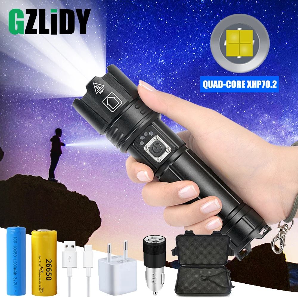 Мощный XHP70 светодиодный светильник с USB входом и выходной функцией тактический