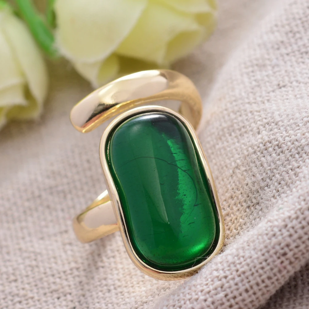 Luxury Granny Emerald Gemstone Yellow Gold Color Ladies Engagement Ring Jewelry For Women Gift No Fade - 4