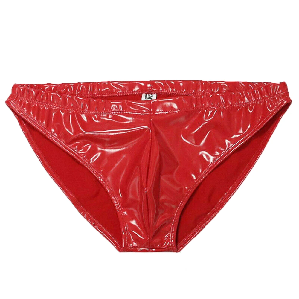 

Men Briefs Sexy U-convex Underwear Low Waist Underpants Sexy Stage Dance Men PU Leather Men Bikini Briefs Panties