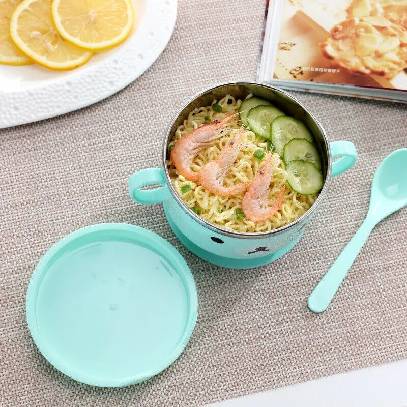 Детская миска для кормления из нержавеющей стали, ложка, обучающая посуда, обслуживание, присоска, тренировочная чаша, мультяшный милый медведь, посуда, еда