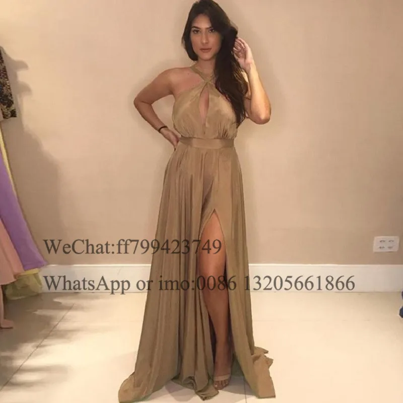 

Charming A Line Long Prom Dresses 2020 Sexy Backless With Split Vestido De Festa Evening Dress Party For Women