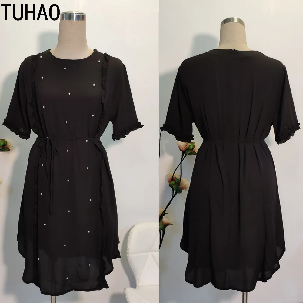 TUHAO, большие размеры 5XL 4XL 3XL, черные шифоновые блузки с бисером, женские длинные топы, модные повседневные рубашки с бисером, женские блузки WM01