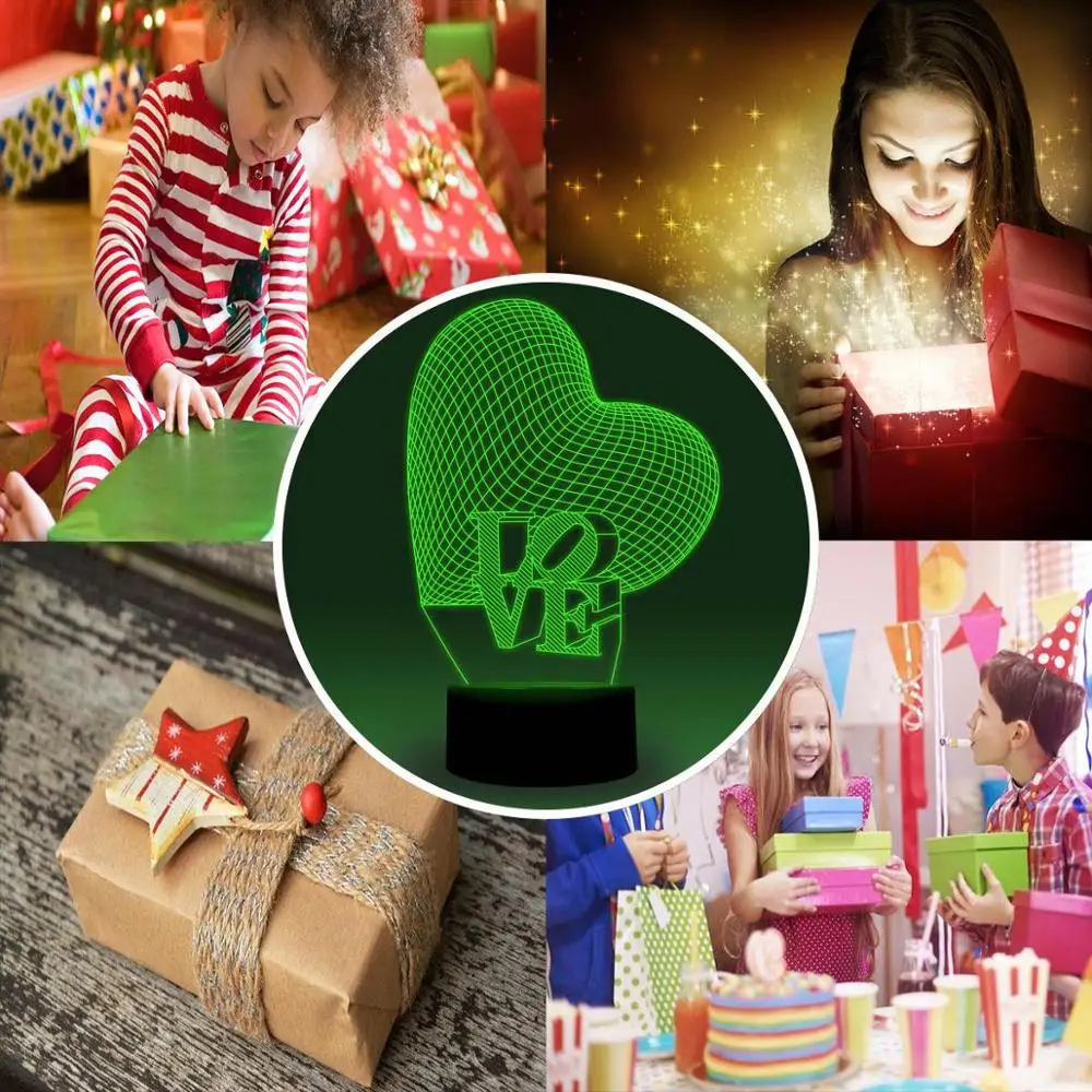NiteApps 3D Любовь и сердце ночник настольная Иллюзия украшение лампа подарок на день рождения приложение/сенсорное управление