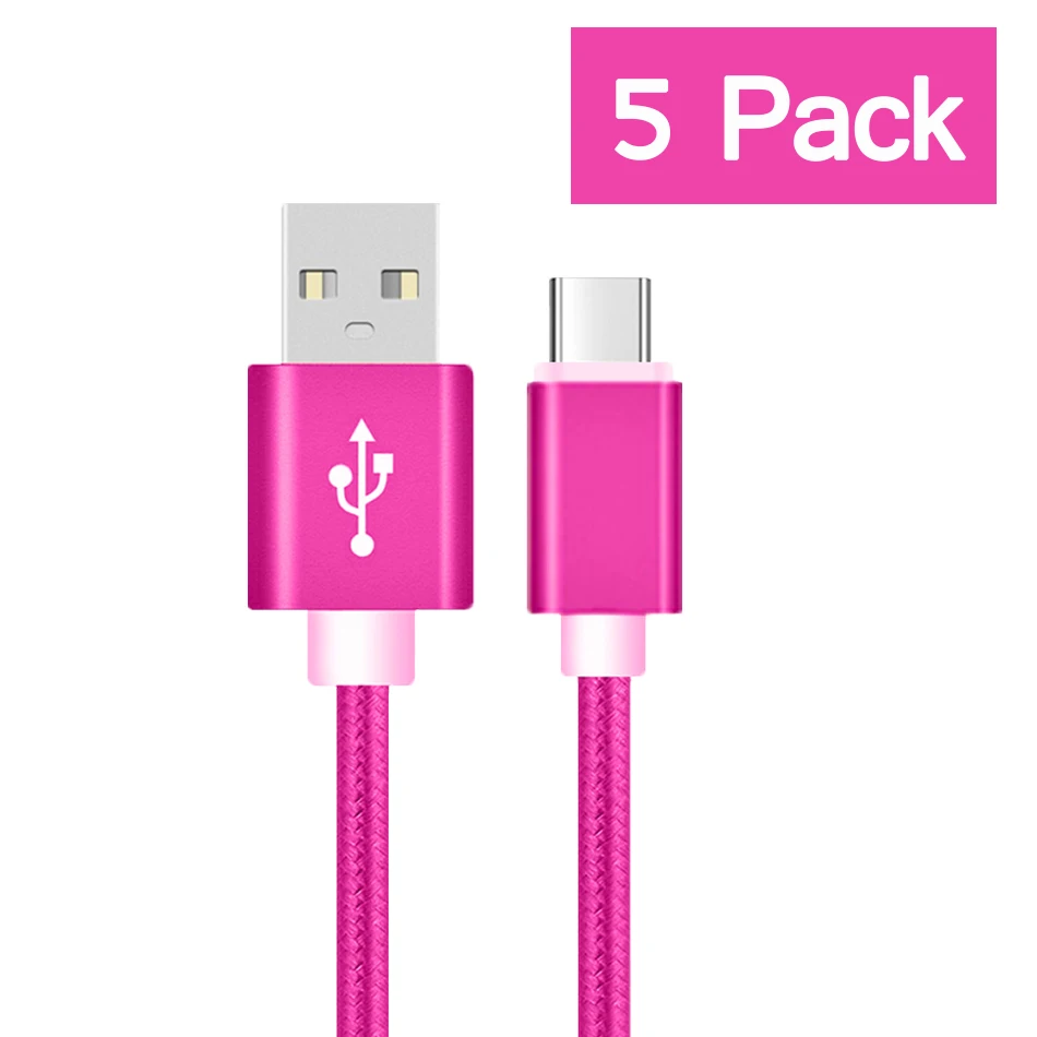 Rose Red 5 шт. Тип usb C кабель для samsung S9 Xiaomi mi 8 A2 Lite макс 3 mi x 2 2 S Android телефон 1 м 2 м 3 м быстрой зарядки синхронизации данных Зарядное устройство - Цвет: Rose Red