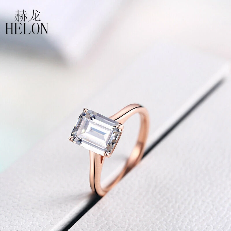 HELON Moissanite кольцо Твердое 14 к розовое золото изумруд огранка 2.4ct VVS/DF цвет Лаборатория Grown Moissanite алмаз обручальное кольцо для женщин ювелирные изделия