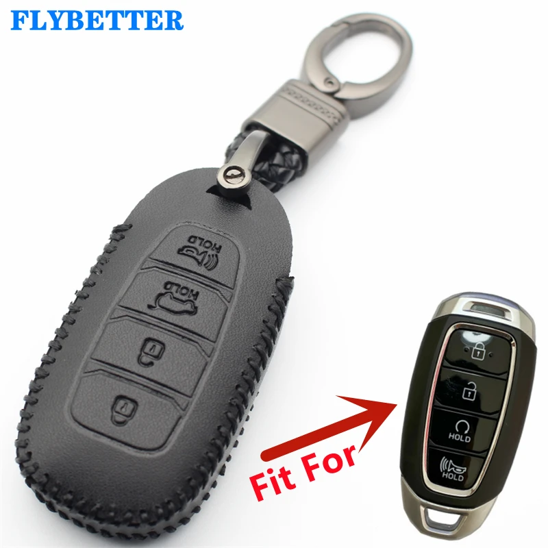 Чехол FLYBETTER из натуральной кожи с 4 кнопками для смарт-ключей Hyundai SantaFe TM/Palisade/great/