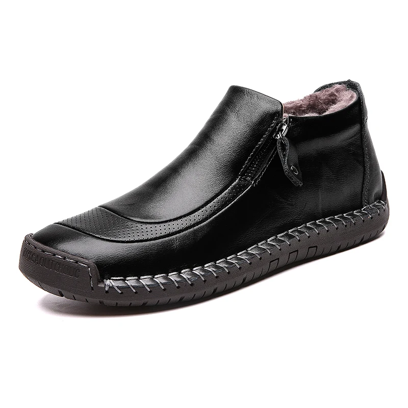 Лидер продаж; зимние мужские ботинки на меху; Ботильоны на молнии сбоку; водонепроницаемая обувь; мужская повседневная мужская обувь из спилка; Новинка; большие размеры - Цвет: Fur black