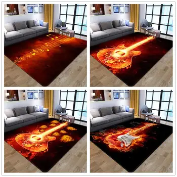 

New Creative Flame Guitar Pattern Carpets for living Room Bedroom Area Rug KidsRoom Play Floor Mat Custom 3D Printed Home Carpet