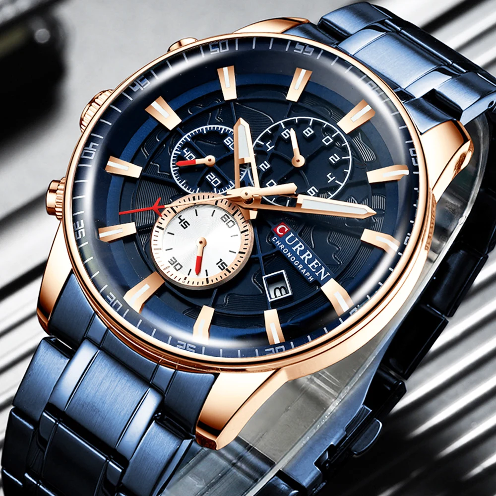 

CURREN 8362 Fashion Mens Watches Stainless Steel Top Brand Luxury Multi-function Chronograph Quartz Wristwatch Relogio Masculino