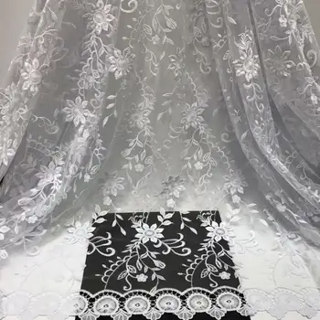 

african lace fabric 2019 high quality lace french mesh fabric nigerian guipure fabric 3 d flowers Embroidered Tulle Lace Fabric
