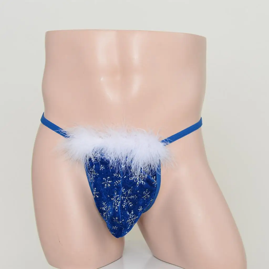 Men&rsquo;s Christmas Gift Snowflake G-String Bikini Thongs Underwear Sexy Briefs T-Black Lingerie Party Cosplay Costume