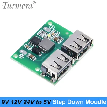 

Turmera 6-24V 9V 12V 24V to 5V 3A Car USB Charger Module DC Buck Step Down Converter 5V Power Supply Module for Lithium Battery