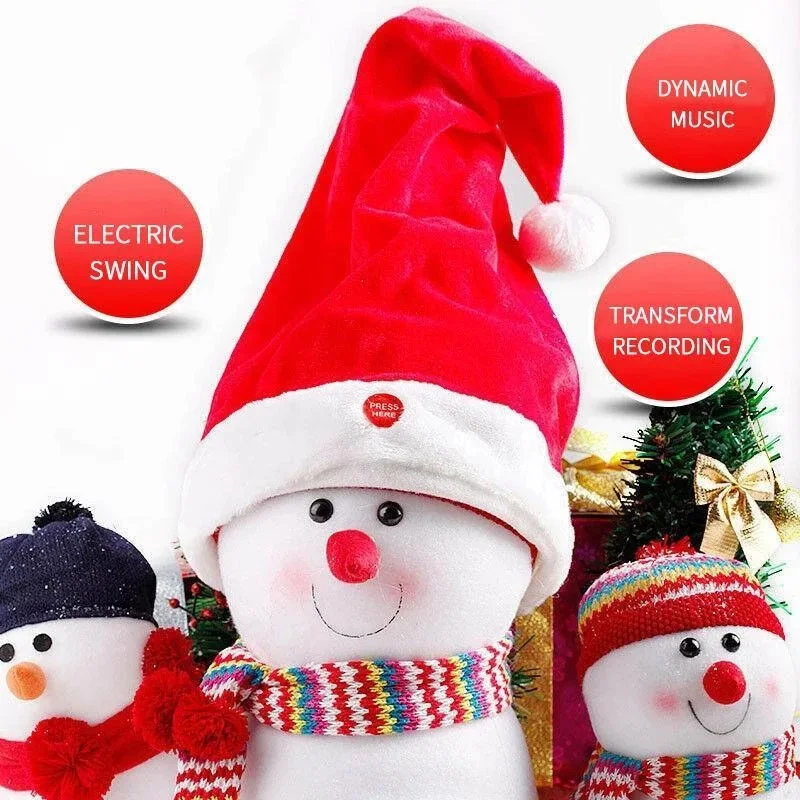 Electric Santa Hat Music Swing Cartoon Red Plush Hat Christmas Party Cap LE66