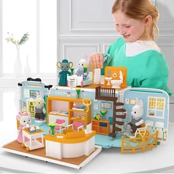Kawaii – animaux mignons, lapin, écureuil, Koala, famille, maison de poupée, Bus, boutique, croisière scolaire, ensemble de jouets cadeaux pour enfants filles 