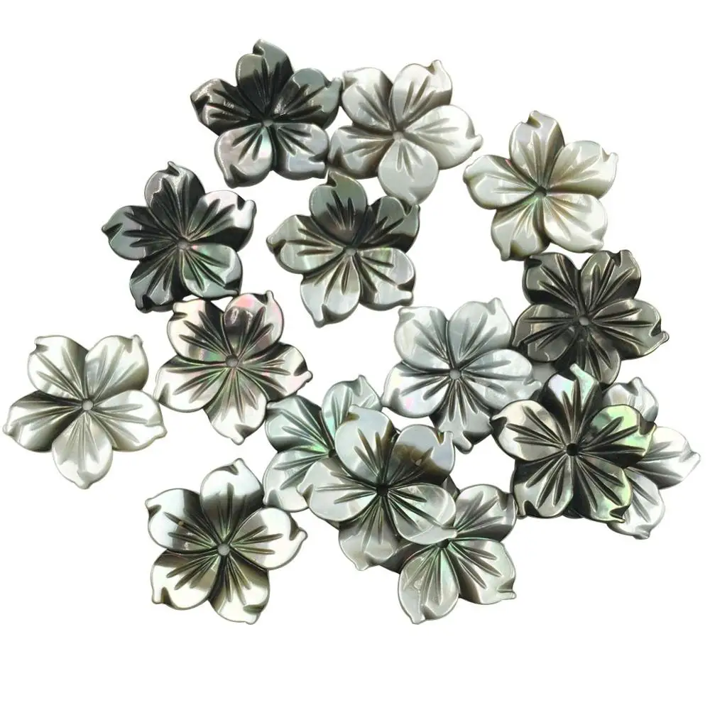 

10 шт. оптовая продажа Бесплатная доставка красивые украшения 14 мм черный перламутр ракушка цветок Женщины Мужчины Кулон бусина pC8313