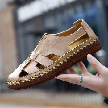 

Summer leather men's wading upstream shoes casual sandals sports slippers soft bottom outdoor beach shoes high quality 2020 new