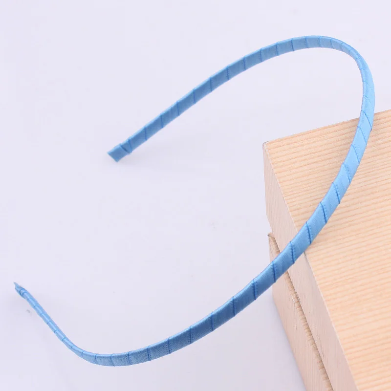 Небесно-голубой 5 мм лента обернутые волосы обручем DIY Карамельный цвет повязка на голову ручной работы сплошной покрыта атласной тканью головной обруч для маленьких девочек повязка на голову, аксессуары для волос - Цвет: Небесно-голубой