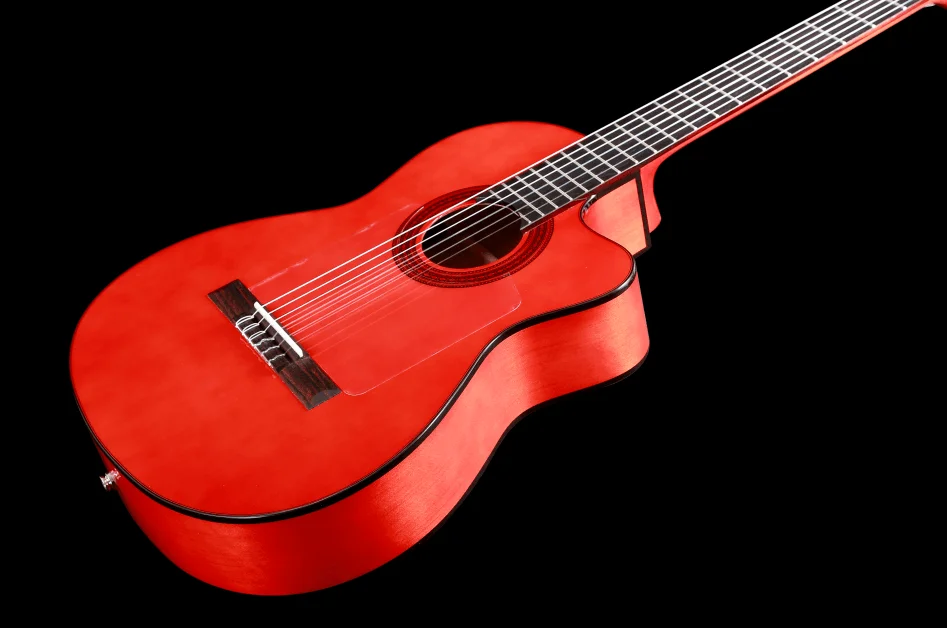 Профессиональная 3" Cutaway электрическая акустическая гитара фламенко с еловой/Aguadze корпус+ струны, Классическая гитара с звукоснимателем