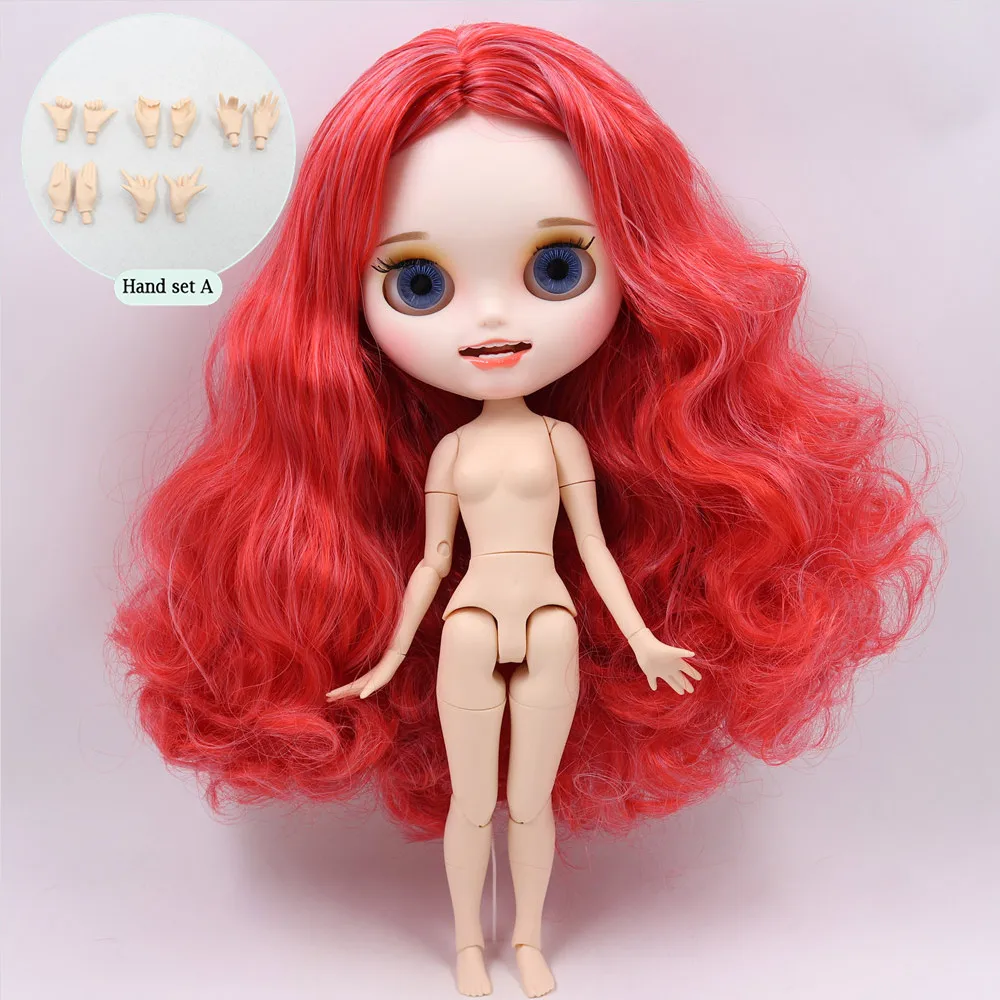 like the picture Ледяной обнаженный Blyth Кукла № BL1063/1061 красный смешанные волосы резные губы открытый рот матовые индивидуальные лицо соединение тела 1/6 bjd - Цвет: like the picture