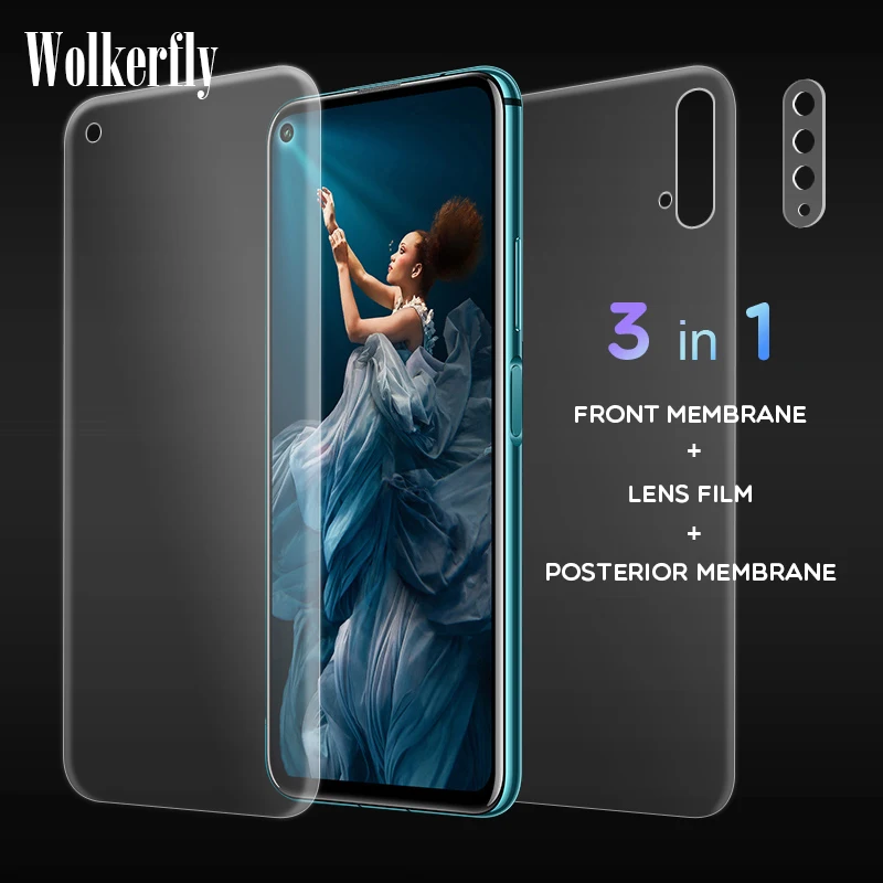 

9D Full Cover Screen Protector For Huawei Honor 20 Pro Hydrogel Front Film + Back Film + Camera Lens Glass On For Honor 20 Cover