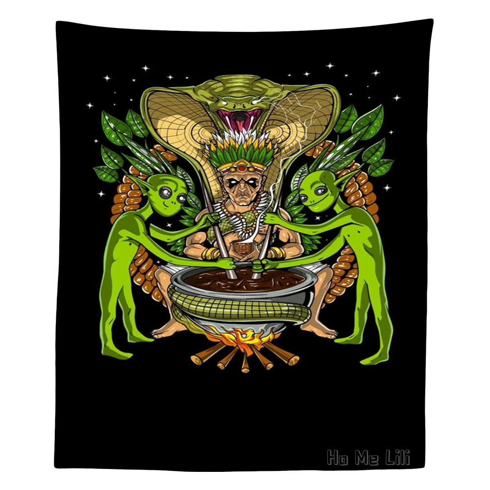 Psichedelico Ayahuasca Amazing Green Aliens Smoking Surreality Hippie Art Tapestry Gift House Decoration