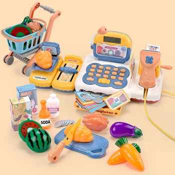 

Baby Pretend Toy Simulation Supermarket Cashier Toy Children Play Set with Light Sound Mini Shopping Cart Boy Girl Gift