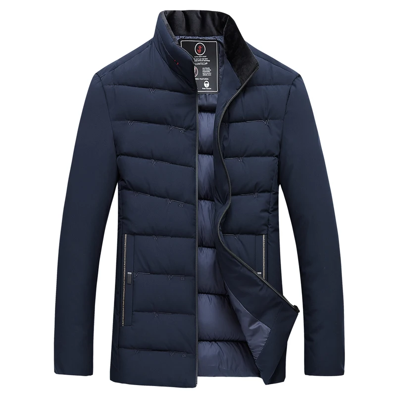 Зимние толстые модные брендовые куртки и пальто, мужские стеганые куртки, уличная одежда, парки, корейские пуховые куртки, мужская одежда - Цвет: Тёмно-синий