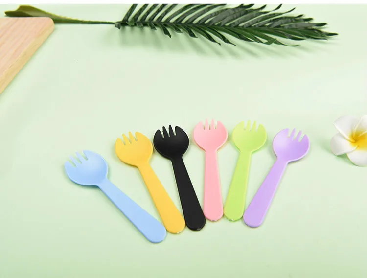10Pcs Disposable Small Spork Plastic Fork Spoon Dessert Icecream Cake Fast Food Restaurant Wedding Party Birthday Fork Spoon