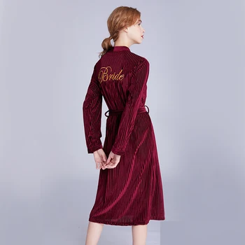 

Mid-calf Bridesmaid Robes Ready to Wear Velvet Bride Robes Burgundy