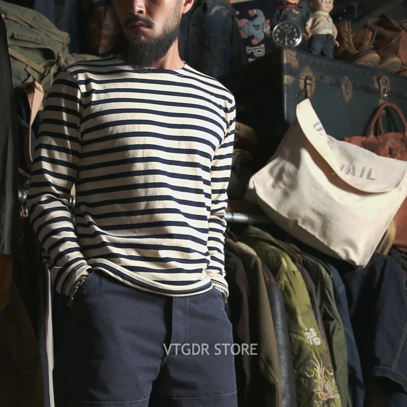 Goedkoop Bronson Bretonse Streep Shirts Lange Mouw Vintage Mannen Franse Sailor Naval T Shirt