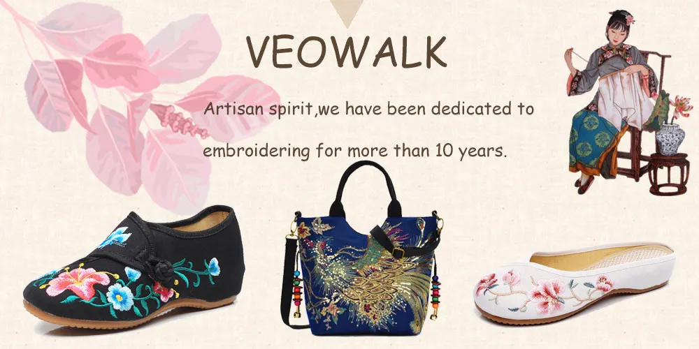 Veowalk Handmade New Fashion Women Flat Shoes Old Peking Flower Embroidery Canvas Shoes For Woman Flats Casual Driving Shoes