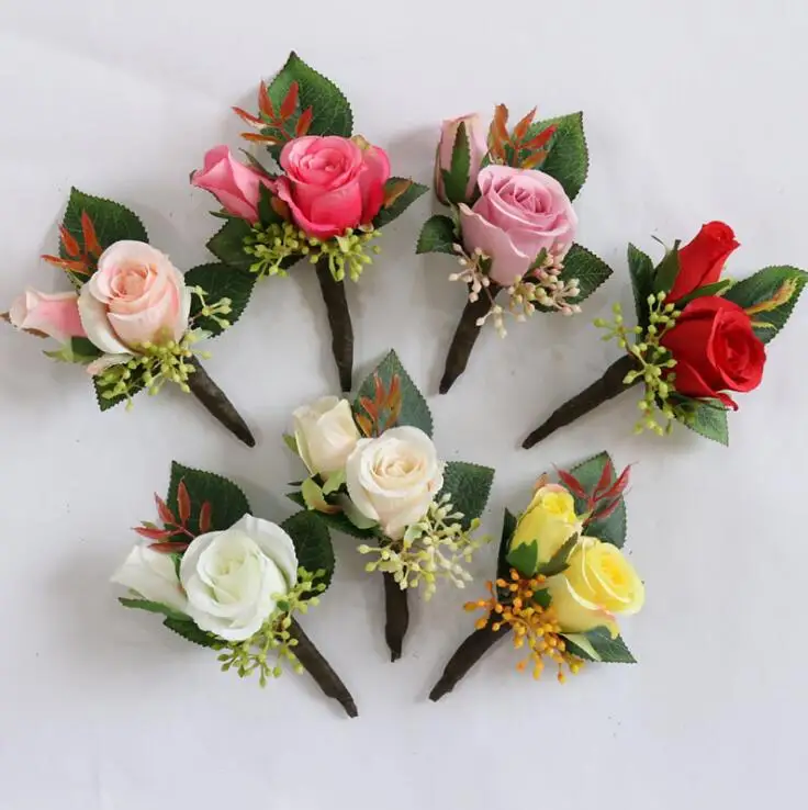 

Boutonniere Groom Flower Brooch Corsages Prom Silk Rose Bride Bridesmaid Bracelet Wrist Flower