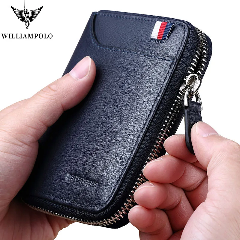 

WILLIAMPOLO leather genuine men wallets zipper short mini wallet men Cowhide Purse Card Holder Wallet Minimalist luxury wallets