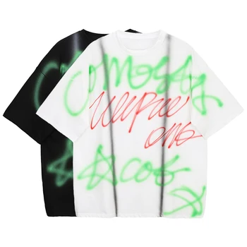 

Letter Graffiti Short-Sleeved T-shirt Female 2020 Summer New Korean-Style Women's Wear All-match Loose Round Neck Tee