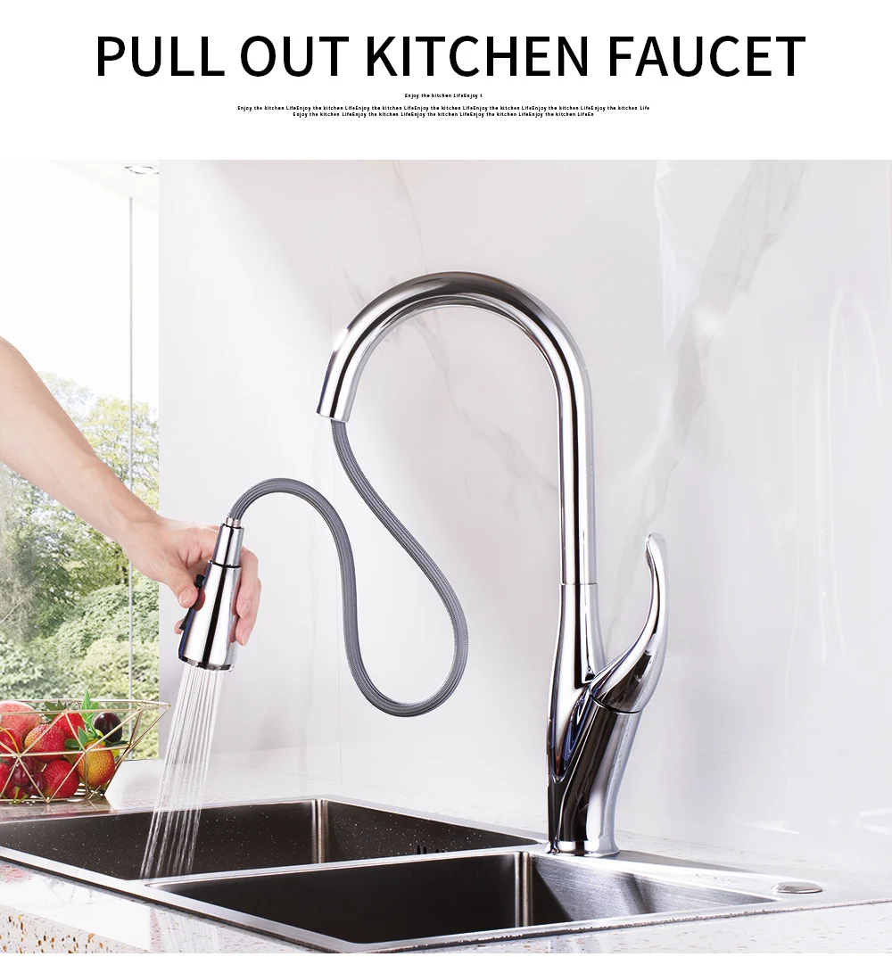 360 Degree Pull Out Black Kitchen Faucet Single Handle Sink Kitchen Faucet Single Hole Swivel Water Mixer Tap