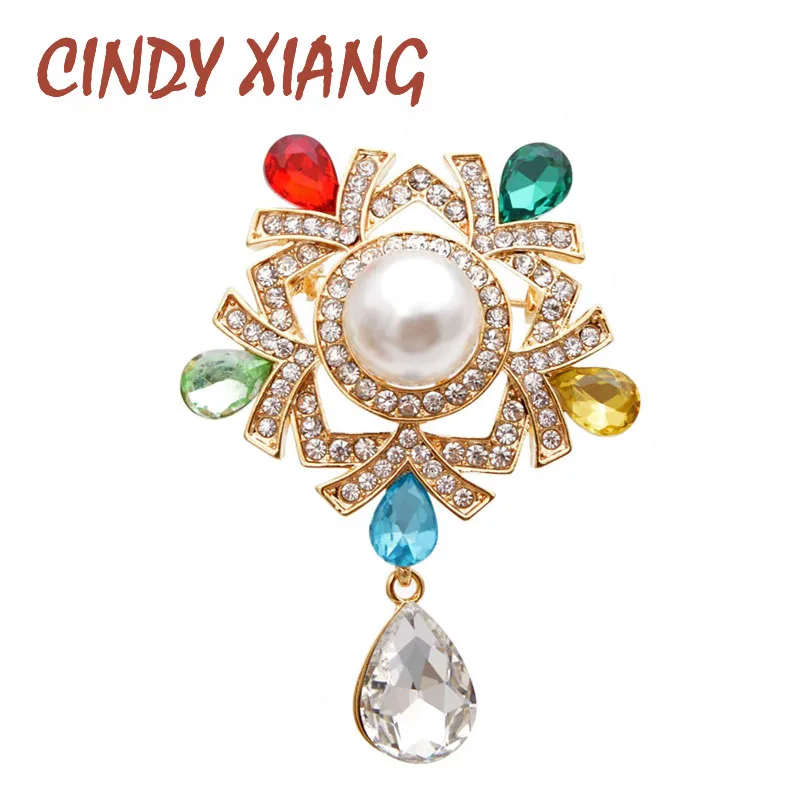 CINDY XIANG стразы и жемчуг, капля воды, брошь, Осень-зима, модные броши для женщин, дизайн, свадебный букет на булавке