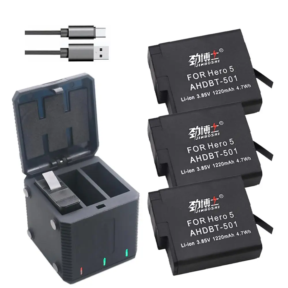 AHDBT-501 упаковка батареек для GoPro hero 5 Go Pro 6 7 батарея Черные Аксессуары камеры +