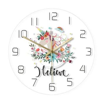 

Unicorn With Flower Transparent 3D Wall Clock Modern Design LED Glow Wall Clocks Wall Watches Dial Vision Decorative Wall Clock